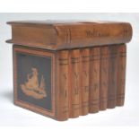 An early 20th Century antique Sorrento Ware puzzle box in the form of a stack of books, having