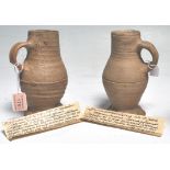 A pair of 15th century German Northern German Steinzeug - stein pottery tankards. Each of