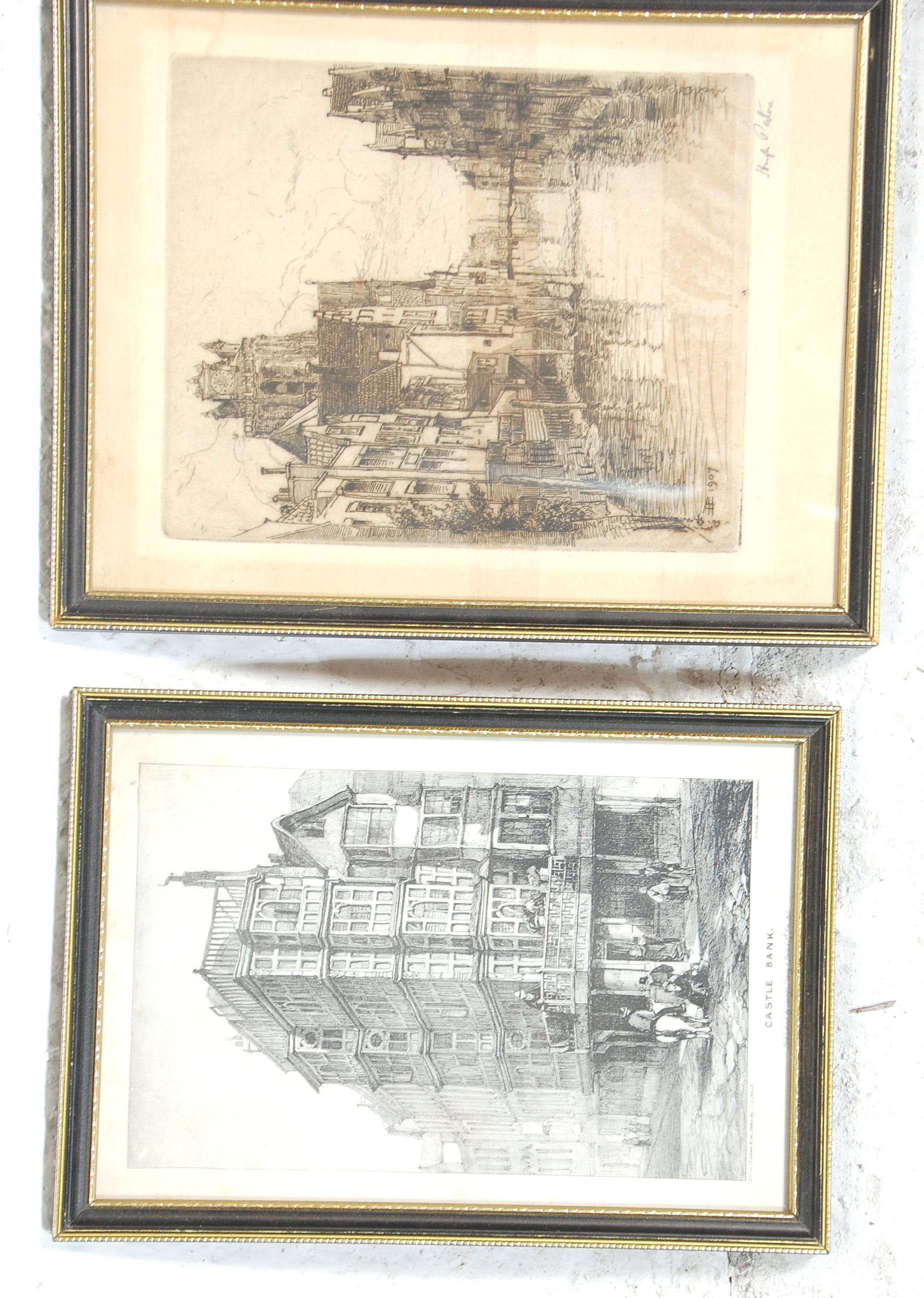 A group of six framed and glazed etchings dating from the early 20th Century with some coloured - Image 10 of 14