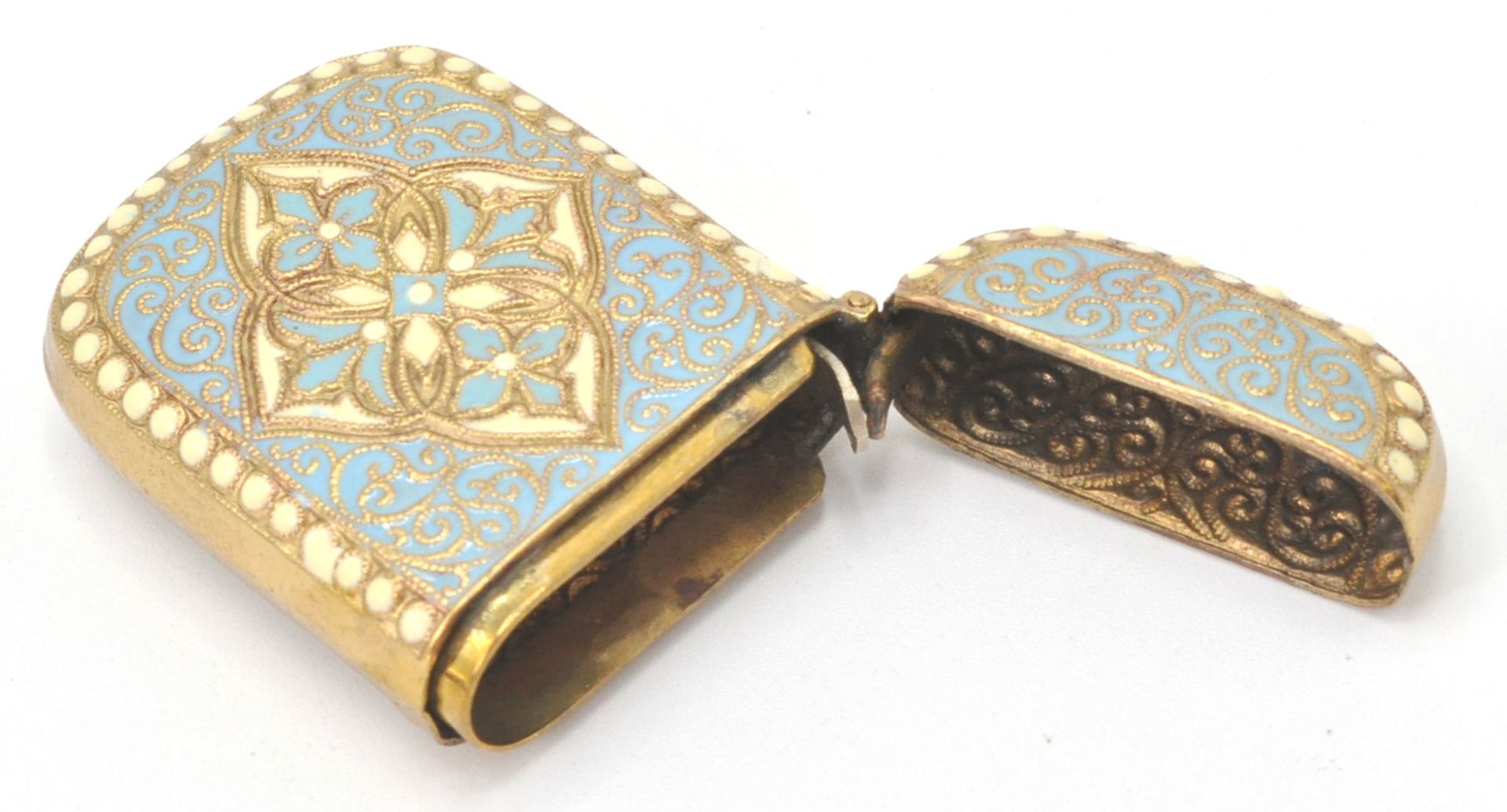 A gilded white metal and enamel 20th century match vesta. The champleve turquoise and enamel - Bild 4 aus 4