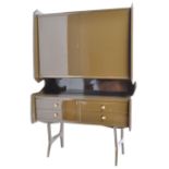 A retro mid 20th Century teak highboard / sideboard having green lacquer finish. The highboard
