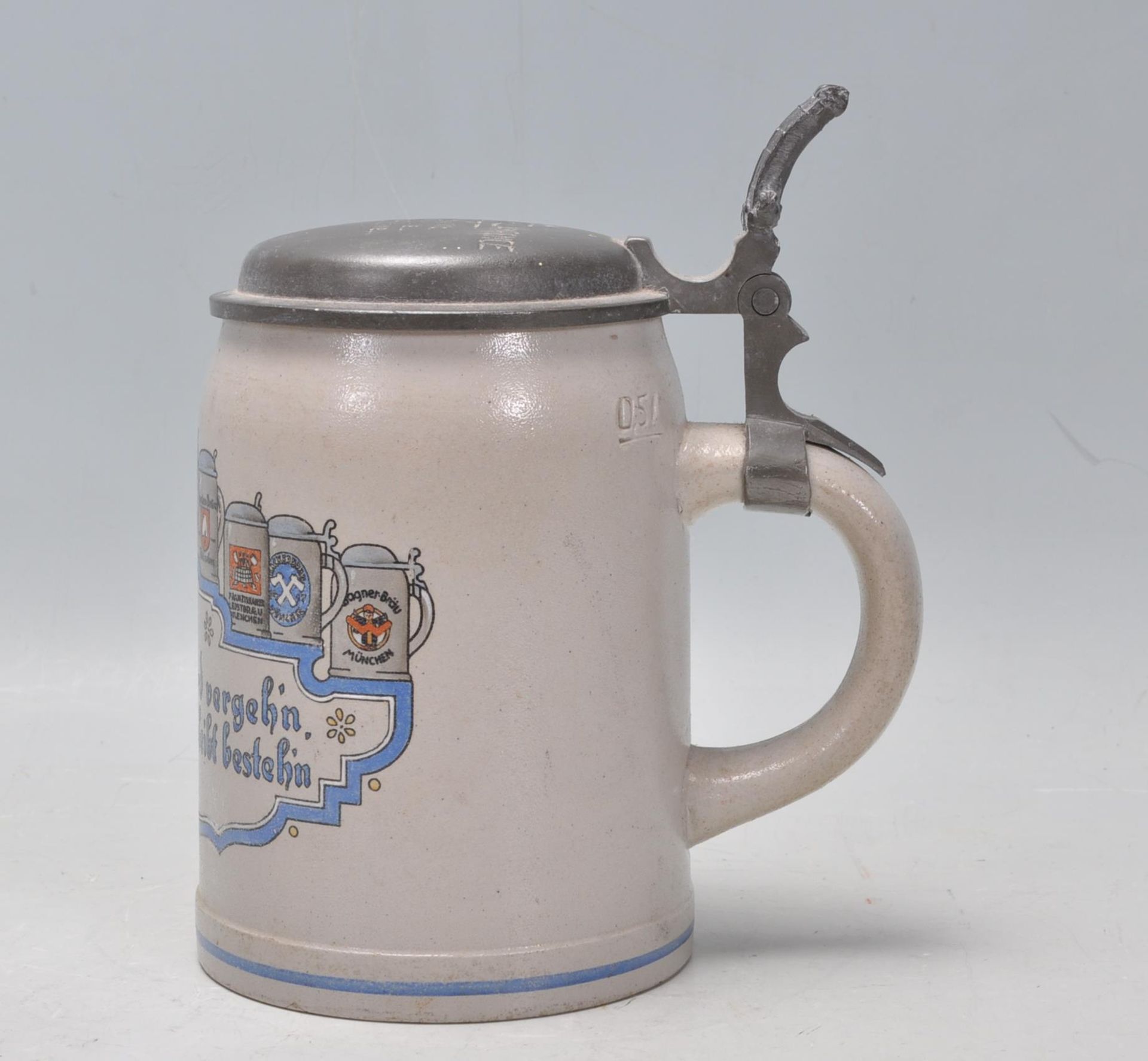 A vintage 20th Century German stoneware beer stein in the manner of Mettlack. The stein presented to - Bild 3 aus 7