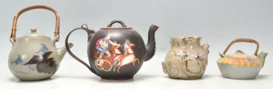 A collection of Chinese terracotta and pottery teapots to include celadon glazed teapot with