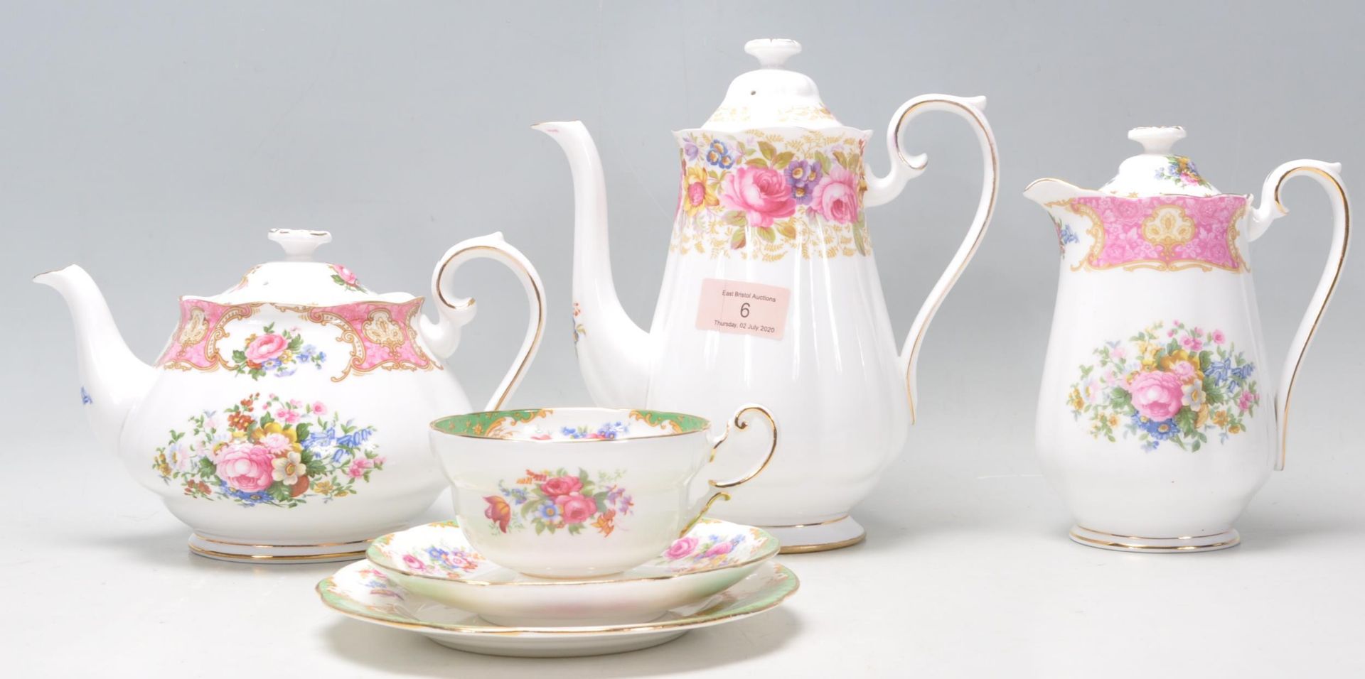 A collection of vintage English bone china items to include a Royal Albert Serena pattern coffee