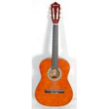 A vintage Elevation made six string acoustic guitar having inlaid geometric pattern decoration