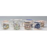 A collection of 19th century and later Staffordshire mugs to include Aesthetic movement examples,