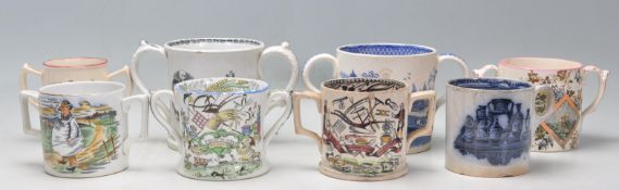 A collection of 19th century and later Staffordshire mugs to include Aesthetic movement examples,