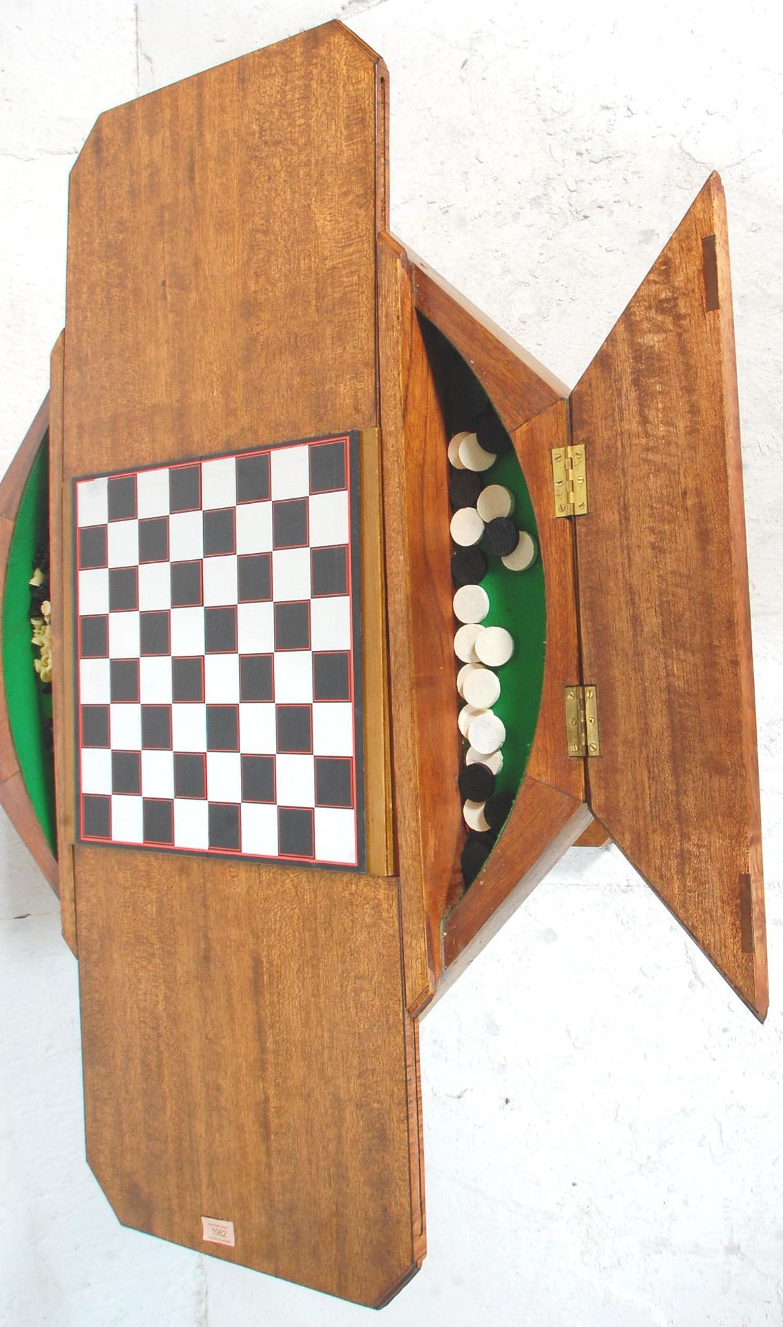 A 20th Century vintage unusual scratch built octagonal games table having a columnal support on a - Bild 6 aus 9