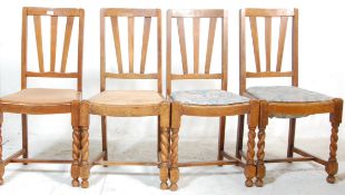 A set of four  early 20th century Art Deco oak barley twist dining chairs. Raised on barley twist