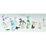 A collection of vintage handmade miniature glass animals to include a blue glass fawn, birds,