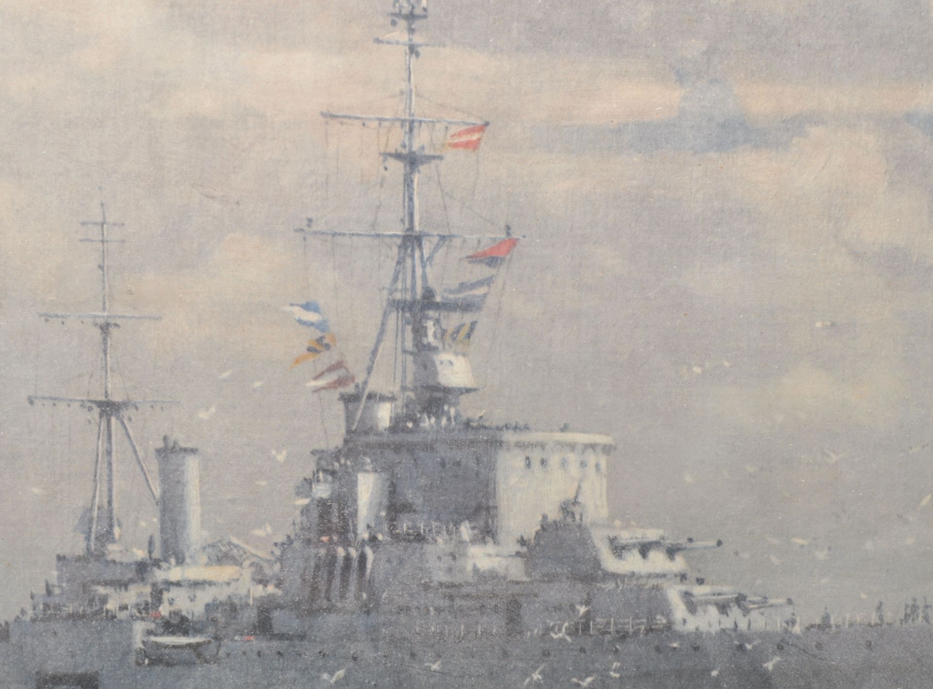 After Norman Wilkinson. An early 20th century framed print of a British naval battleship at sea. - Bild 4 aus 7