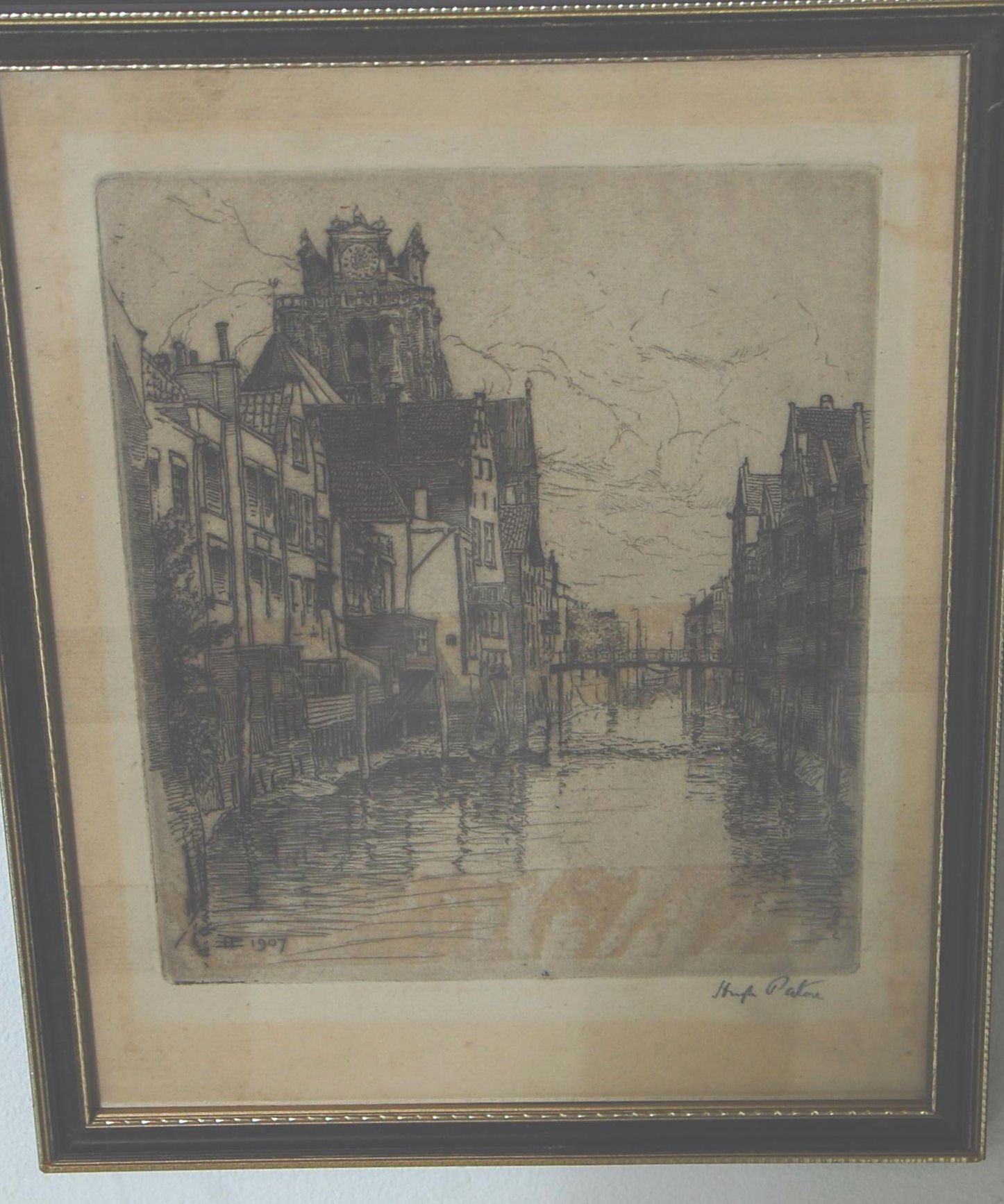 A group of six framed and glazed etchings dating from the early 20th Century with some coloured - Image 4 of 14