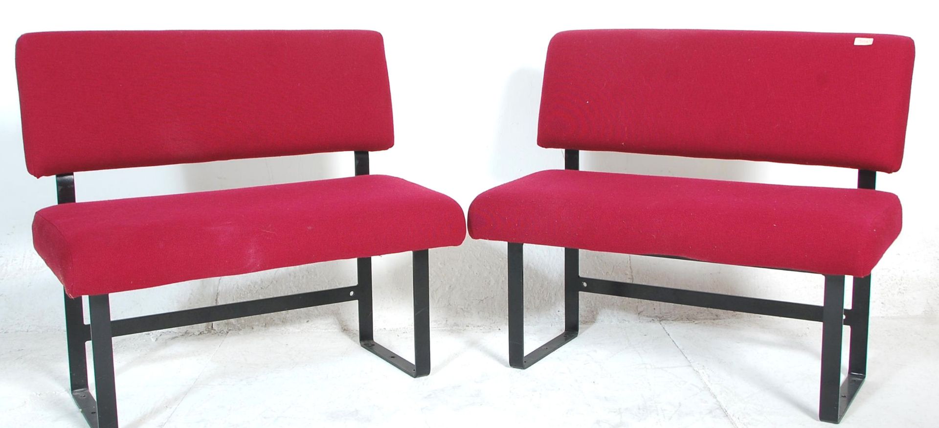 A pair of 20th Century design retro vintage lobby / reception waiting room seating benches /