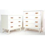 Two vintage 20th Century chest of drawers one having five drawers and the other having three, having