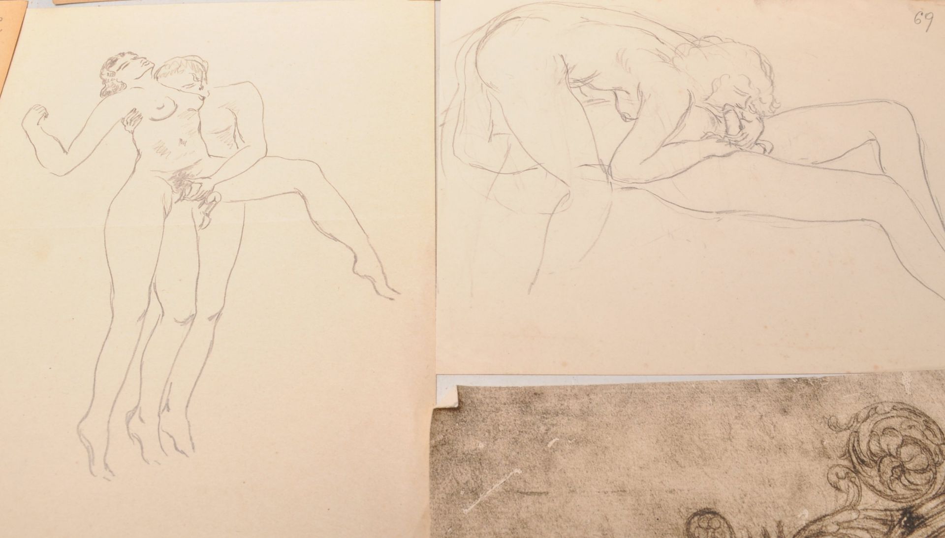 A group of erotic sketch drawings scenes with dioramas of erotic / sexual scenes. Some prints and - Bild 7 aus 8