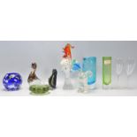A good mixed group of retro glassware to include a Murano cockerel, other glass animals to include a
