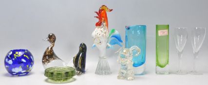 A good mixed group of retro glassware to include a Murano cockerel, other glass animals to include a