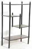 A vintage 20th Century Oriental  Japanese etagere black lacquer whatnot. Raised on turned supports