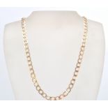 A 9ct gold / 375 marked flat belcher linked necklace chain united by lobster clasp. Stamped 375.