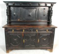 A late 19th century Victorian Jacobean revival oak barley twist sideboard dresser. Raised on stub