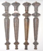 A set of 4 unusual believed 19th century cast bronze tapering table legs. Each with tapering columns