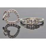 A 9ct white gold and CZ 5 stone pave set ring with cushion cut stones together with a 9ct white gold