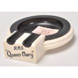 A vintage 1930s RMS Queen Mary Cunard White Star line ship bakelite advertising ashtray, having a