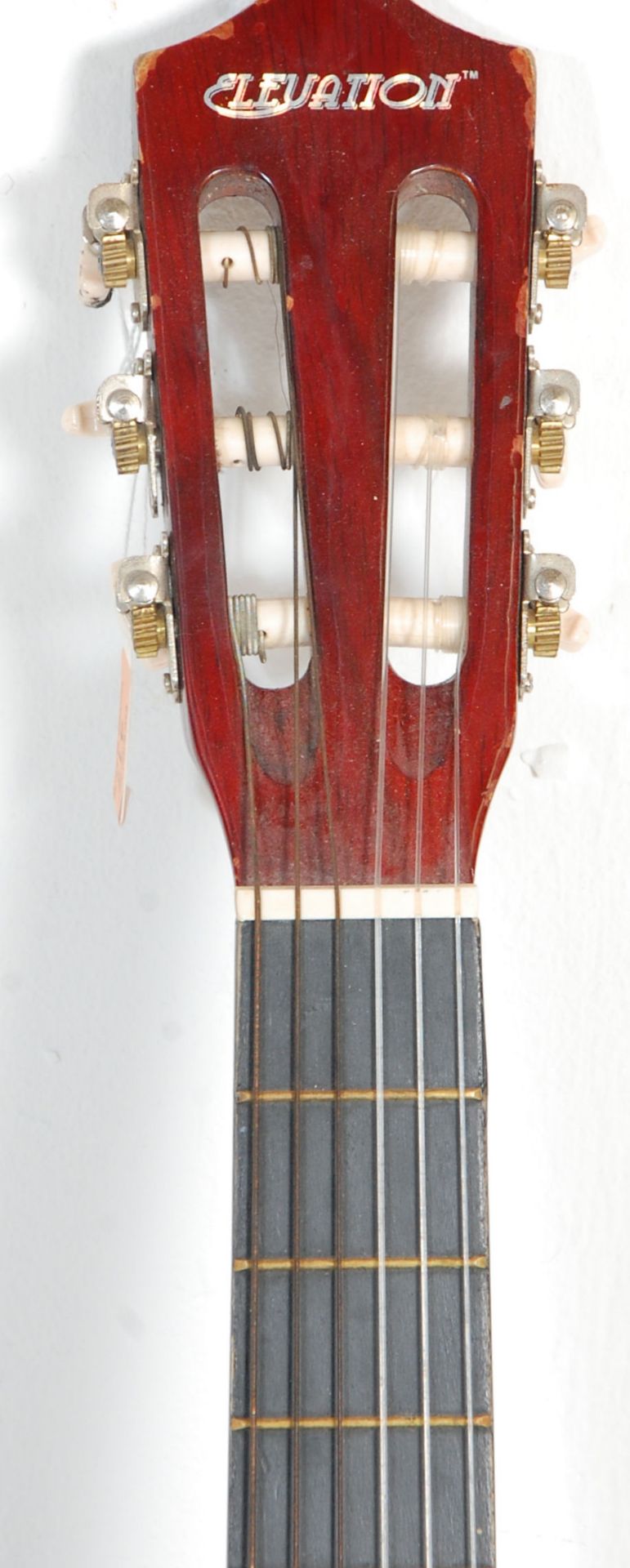 A vintage Elevation made six string acoustic guitar having inlaid geometric pattern decoration - Bild 3 aus 6