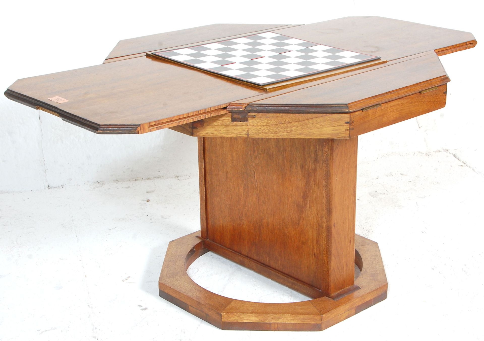 A 20th Century vintage unusual scratch built octagonal games table having a columnal support on a - Bild 4 aus 9