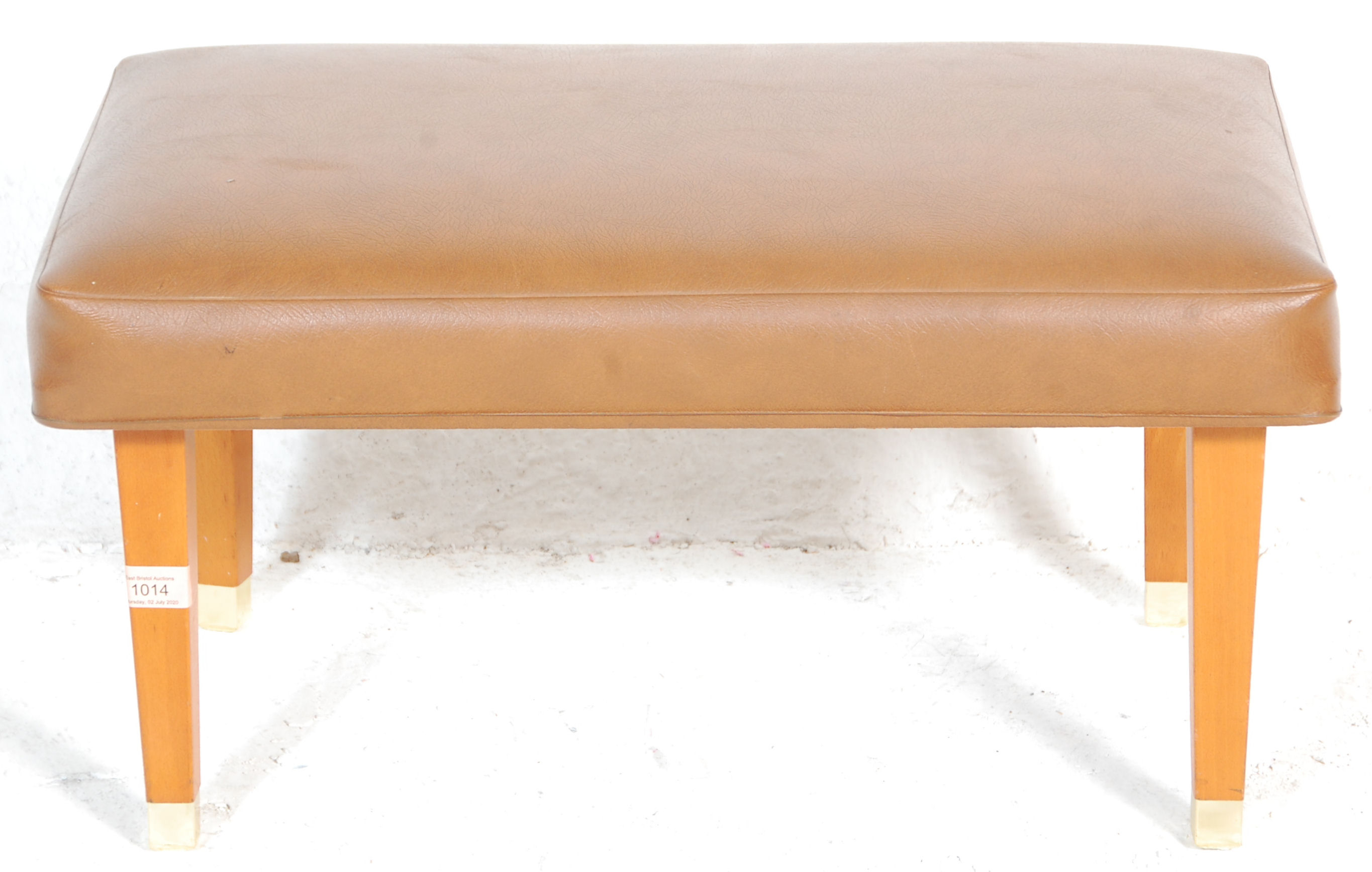 A retro 20th Century foot stool raised on square tapering legs having brass caps supporting a - Image 2 of 5