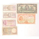 A collection of 20th Century bank notes to include George VI notes; 2 x Ceylon twenty five cents