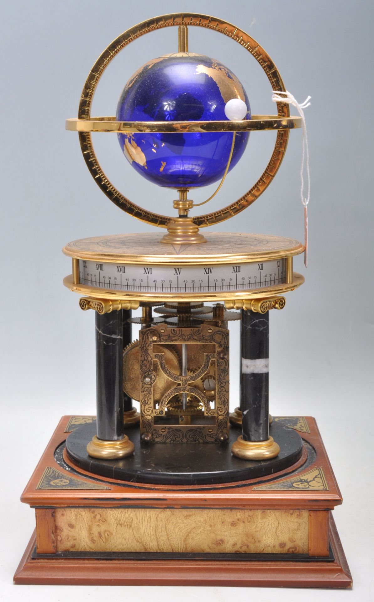 A 20th Century desk top ornamental blue terrestrial globe raised on a brass gimbal stand with - Bild 7 aus 9