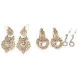 A collection of early 20th century earrings to include a filigree silver roundel earrings with 9ct