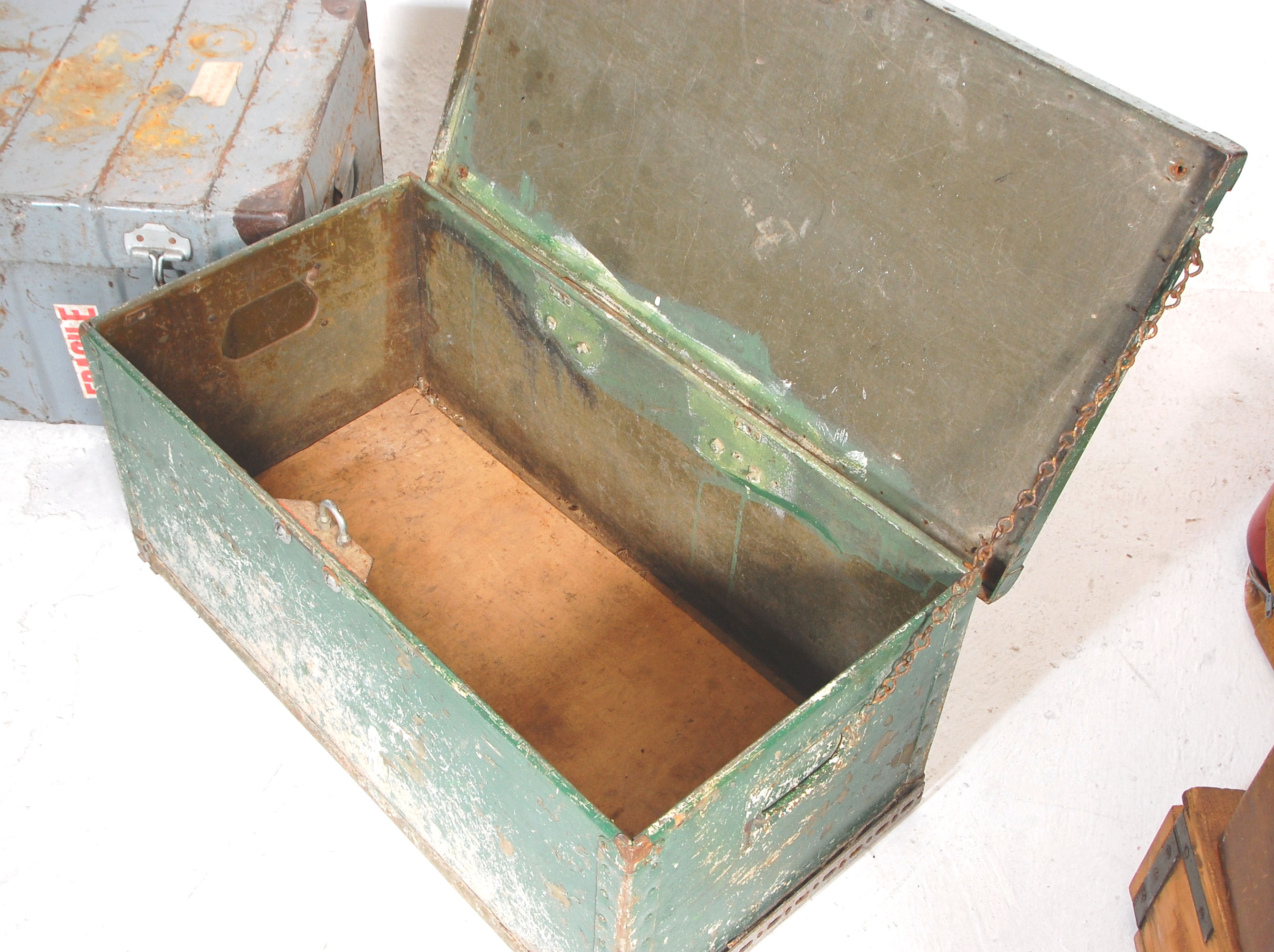 A good group of three low rectangle storage boxes with two metal bound examples and one metal - Image 3 of 8
