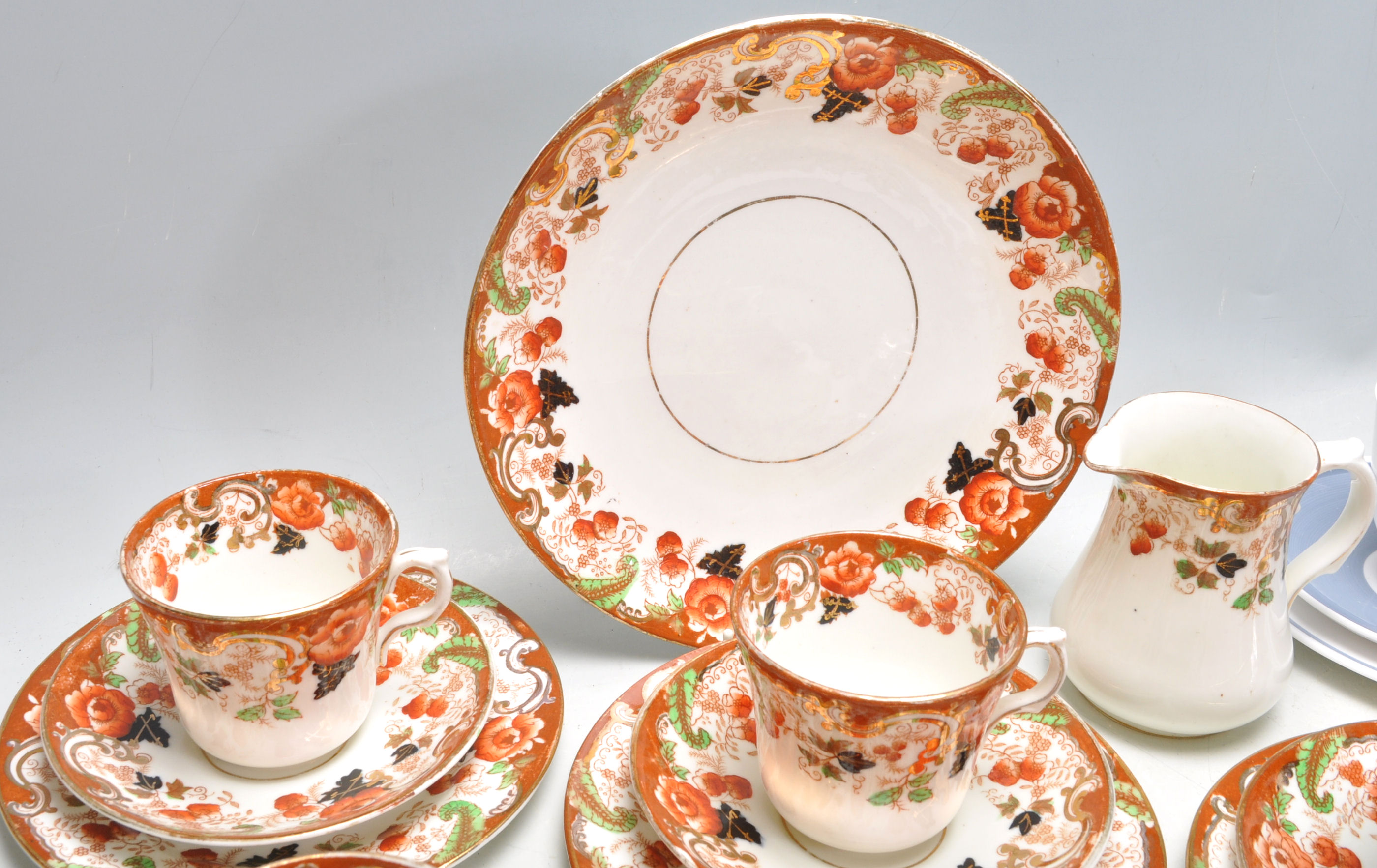 A 19th Century Victorian Imari pattern tea service having transfer printed floral decoration with - Image 5 of 13