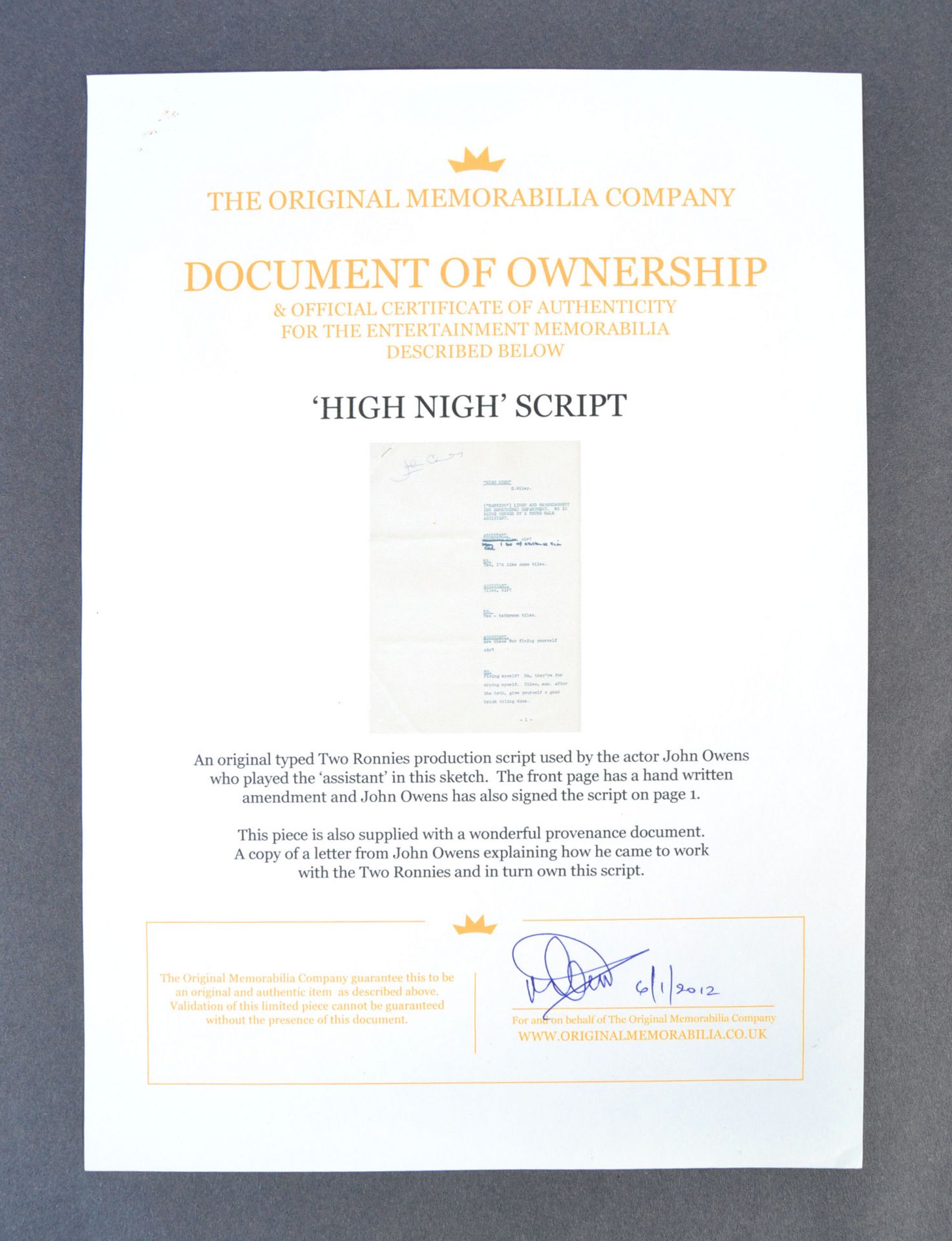 ORIGINAL TWO RONNIES SCRIPT ' HIGH NIGH ' BY GERAL - Bild 8 aus 10