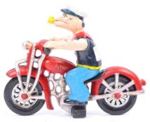 CAST IRON FIGURINE OF POPEYE ON HIS MOTORCYCLE