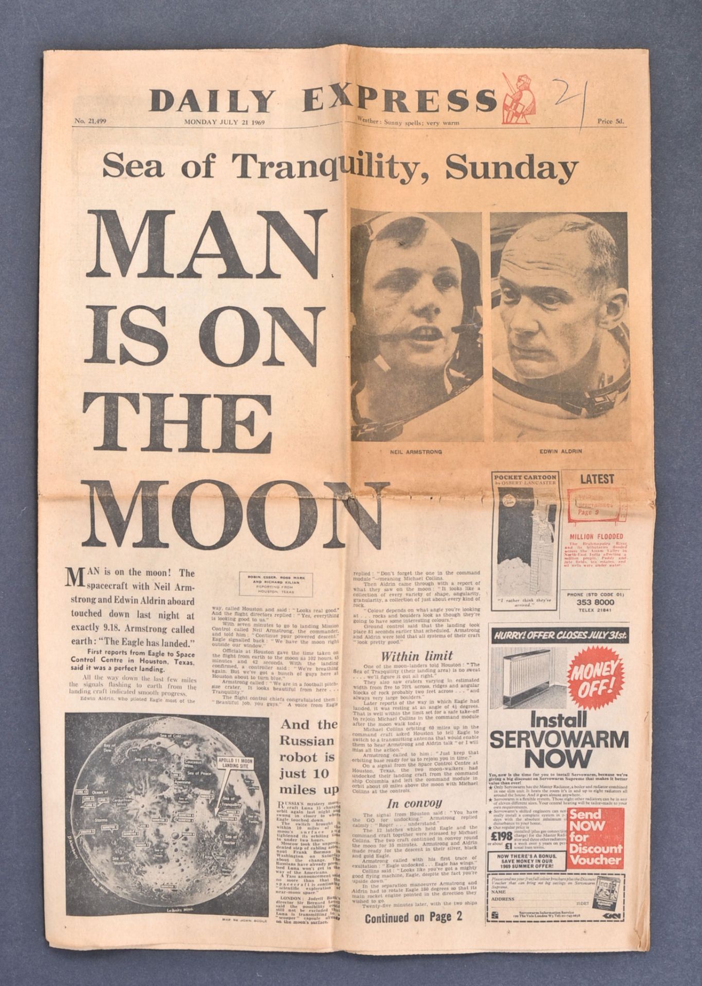 ORIGINAL 1966 DAILY EXPRESS MAN IS ON THE MOON NEW