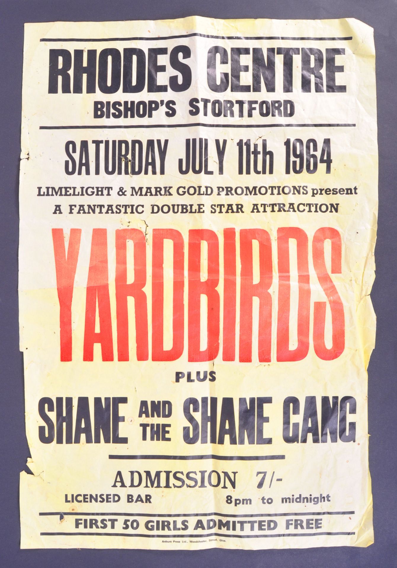 MUSIC POSTER - ORIGINAL 1964 POSTER FOR THE YARDBI