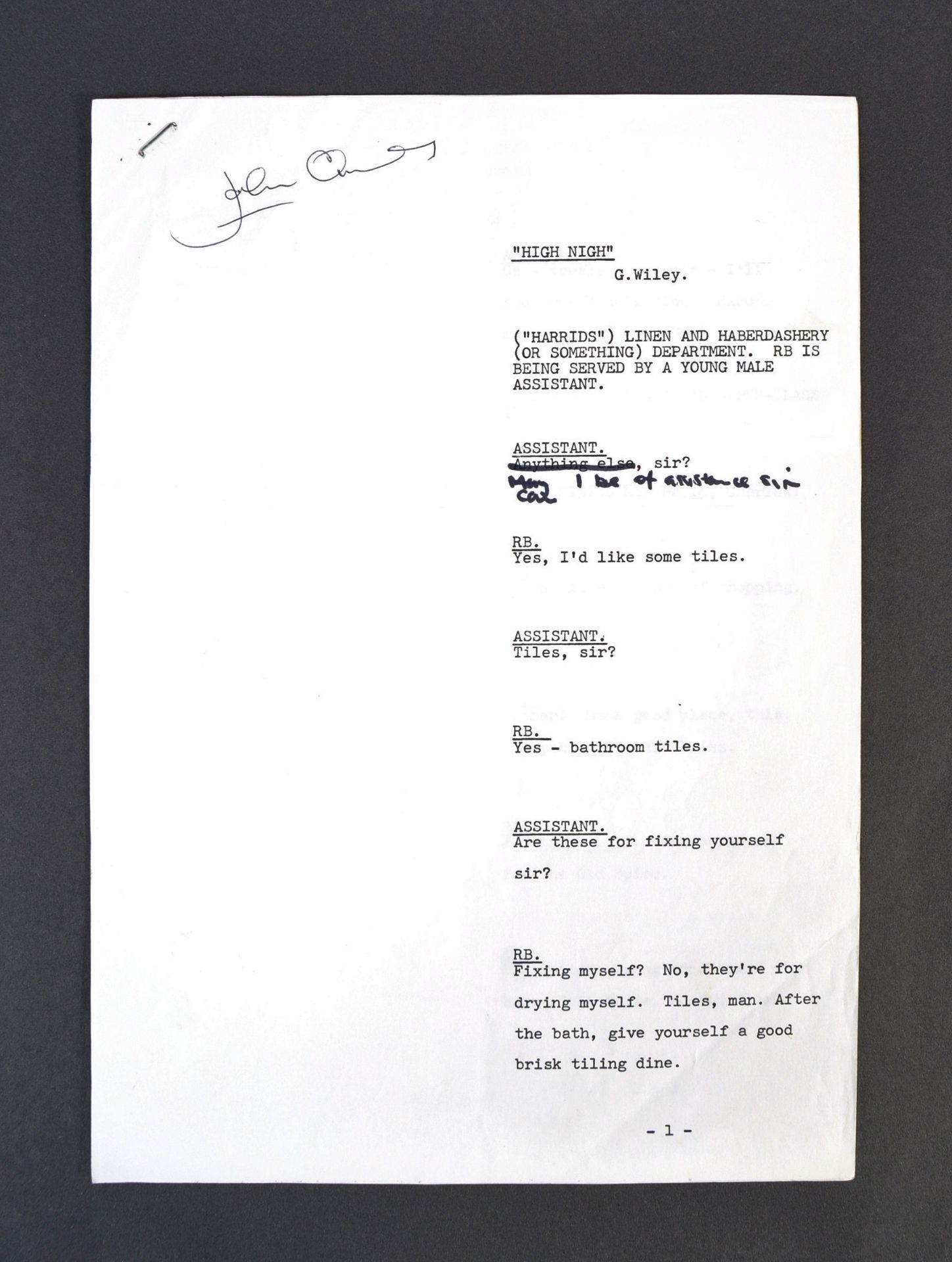 ORIGINAL TWO RONNIES SCRIPT ' HIGH NIGH ' BY GERAL