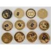 A mixed group of twelve plated coin medallions to