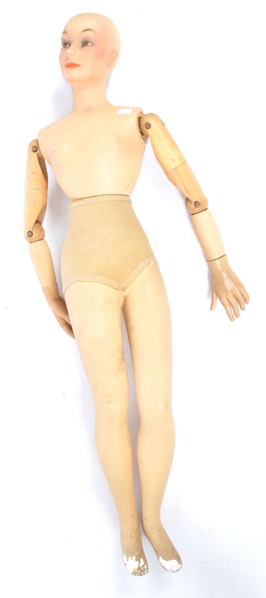 VINTAGE PLASTER AND WOOD ADJUSTABLE SHOP MANNEQUIN