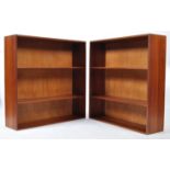 PAIR MID CENTURY TEAK WOOD OPEN WINDOW BOOKCASE CABINETS