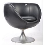 RETRO 1970'S CHROME AND BLACK LEATHER TUB SWIVEL TULIP CHAIR