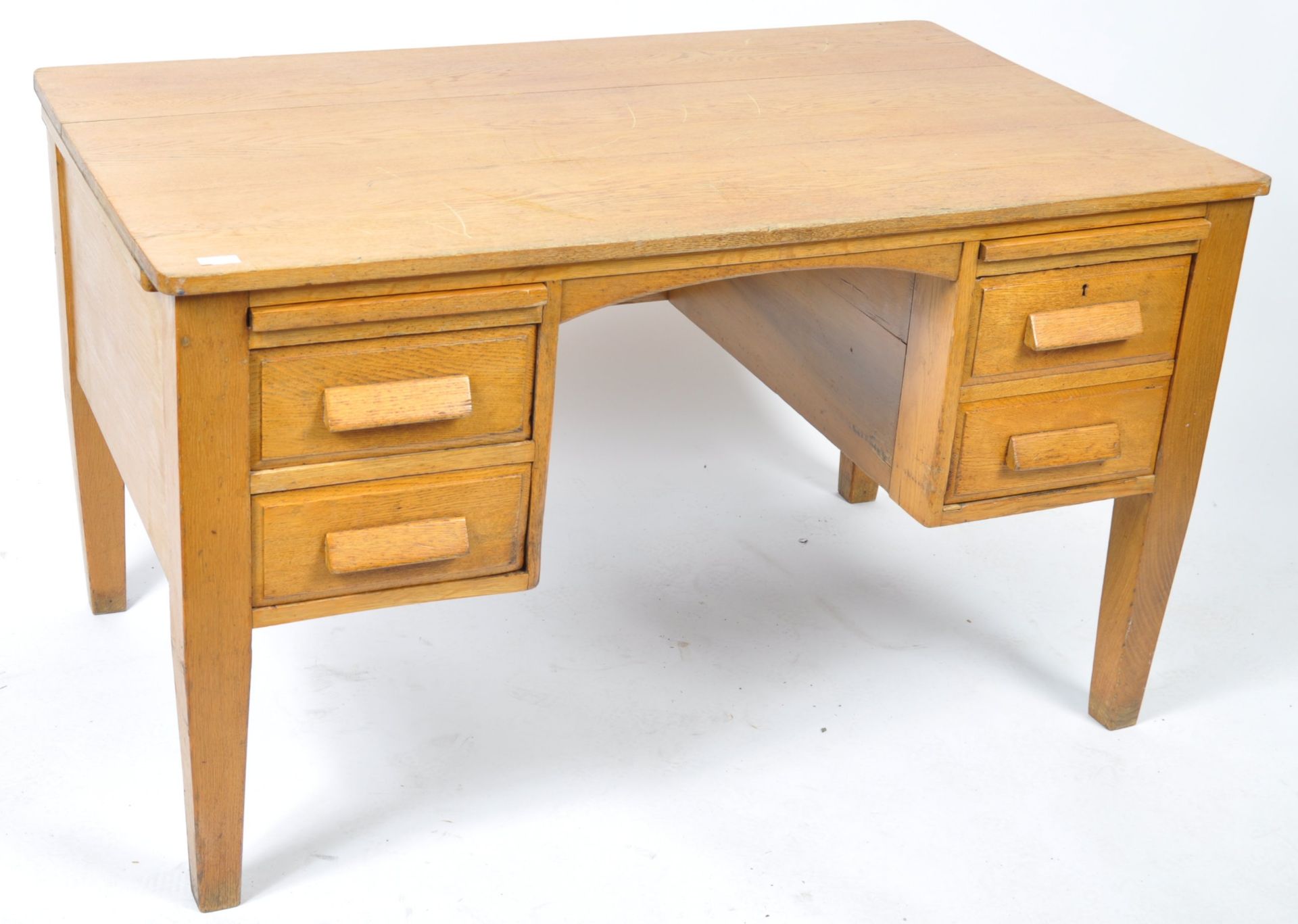 MID CENTURY INDUSTRIAL SCHOOL HONEY OAK TWIN PEDESTAL DESK - Bild 2 aus 6