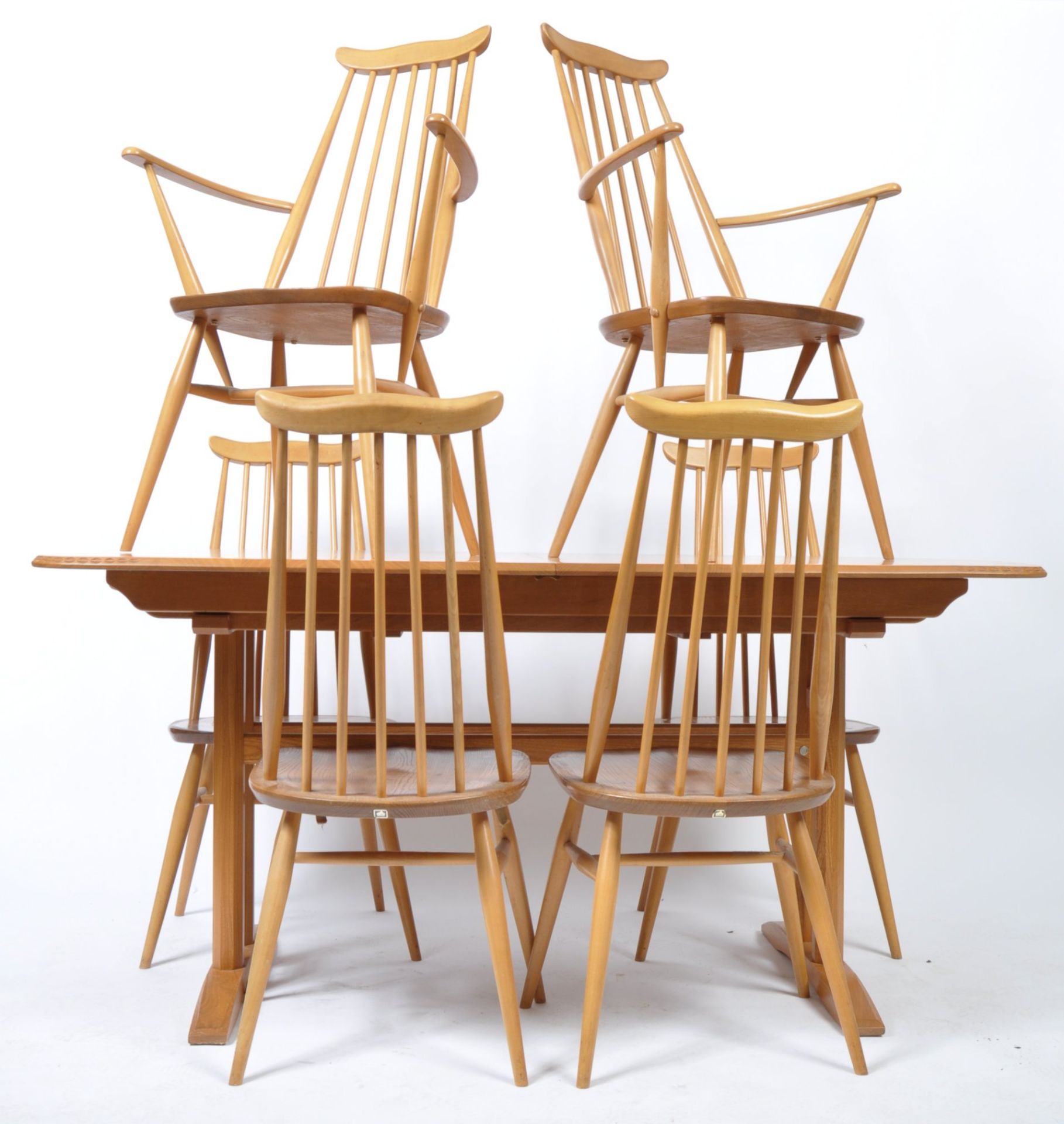 LUCIAN ERCOLANI - ERCOL 20TH CENTURY DINING TABLE AND CHAIRS SUITE