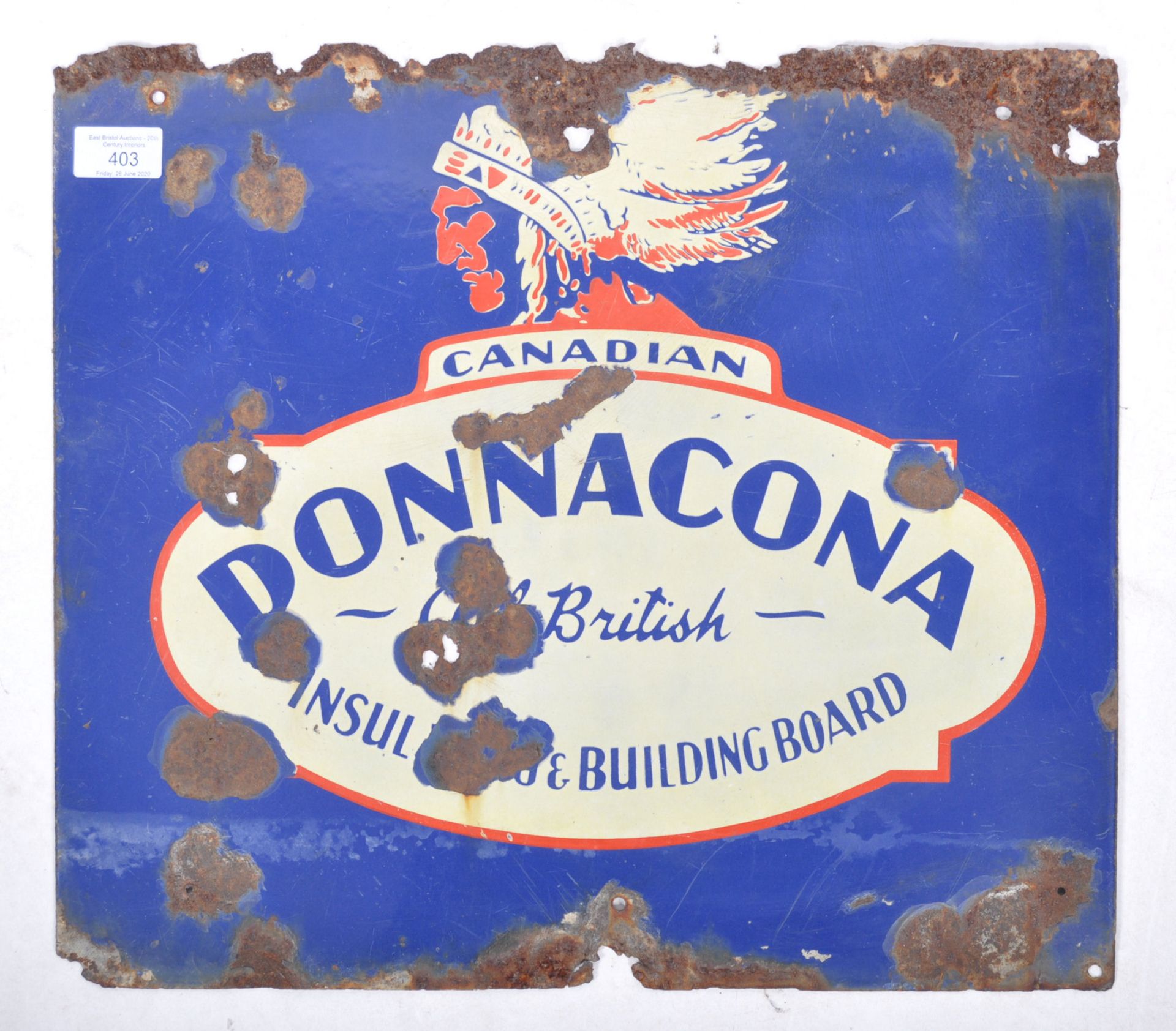 DONNACONA - BRITISH CANADIAN RARE ENAMEL ADVERTISING SIGN