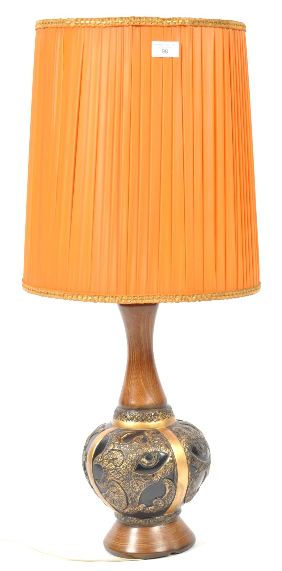 MID CENTURY RETRO TEAK WOOD AND METAL BANDED TABLE LAMP LIGHT