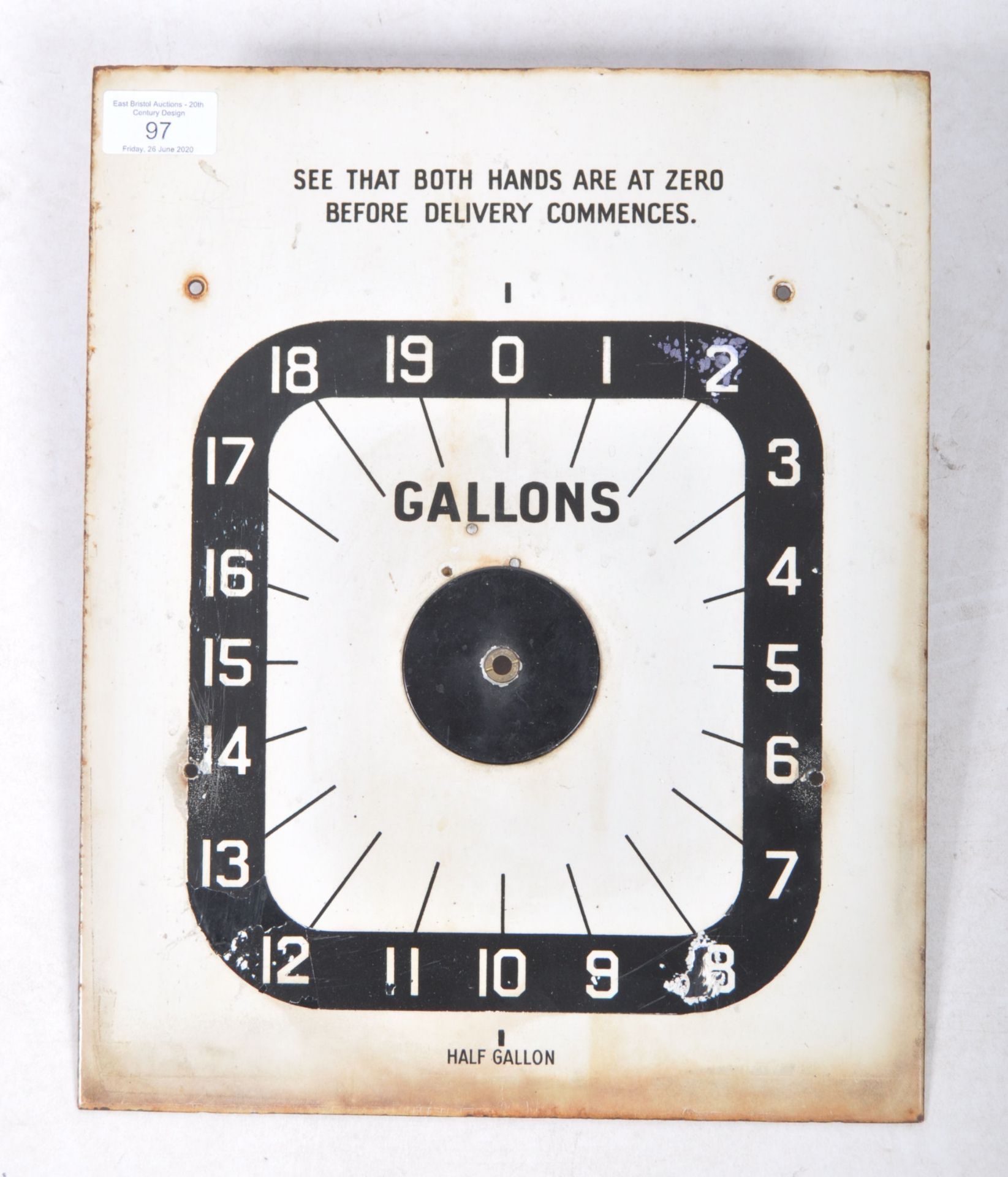 EARLY 20TH CENTURY ENAMEL FACED DIAL FOR A PETROL PUMP