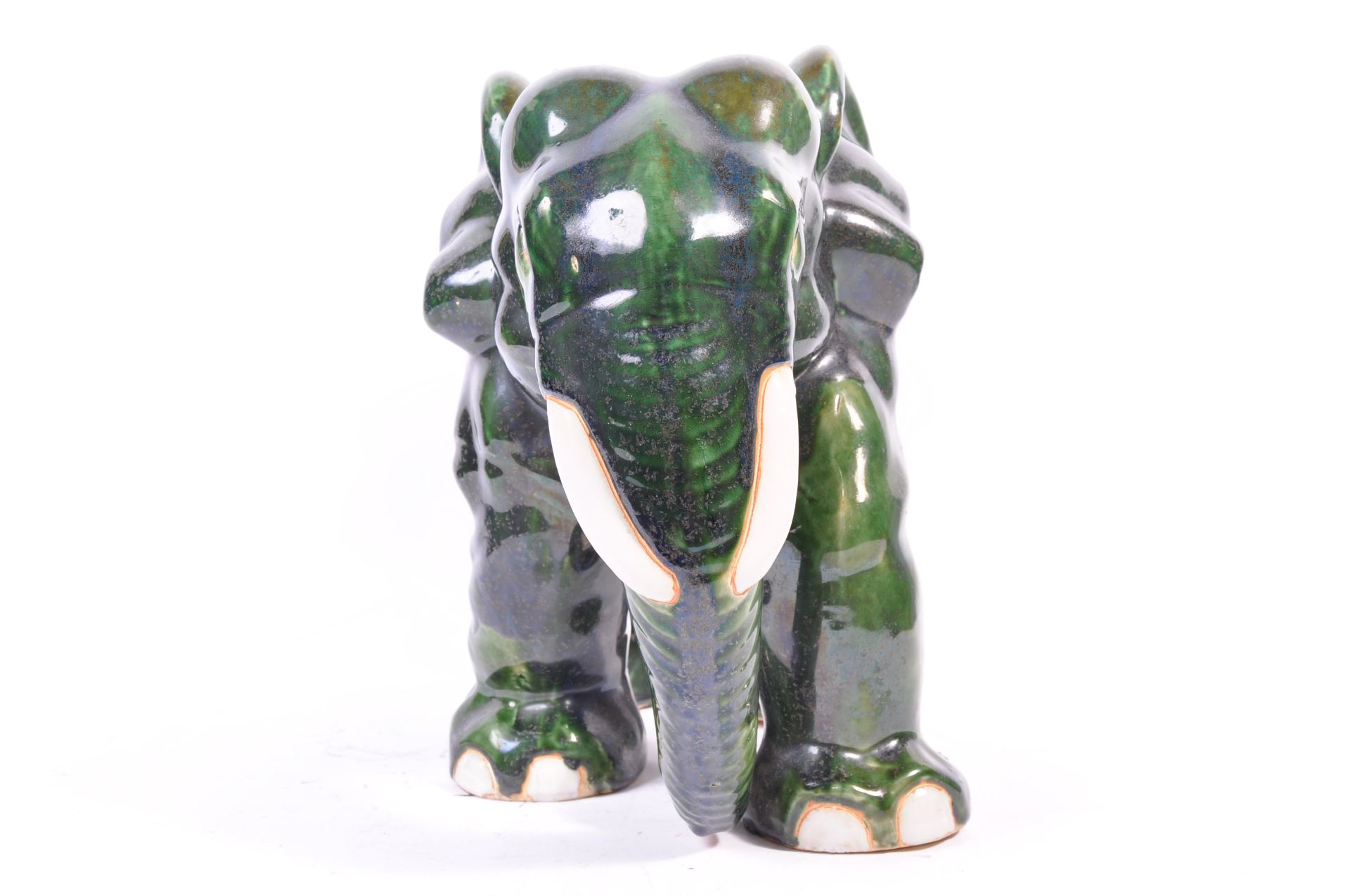 RETRO 1970'S GREEN FLAMBE TYPE GLAZED ELEPHANT FIGURINE - Bild 5 aus 7